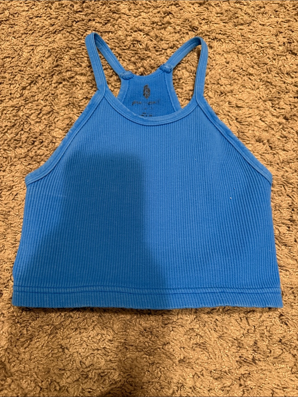Free People Bright Blue Ribbed Cropped Tank